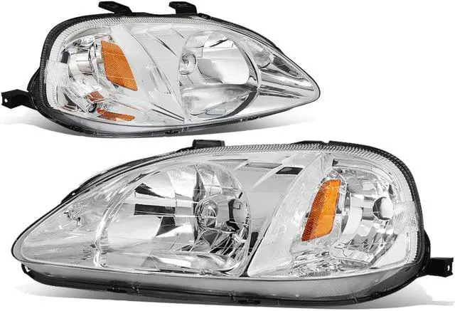 Alt view image 7 of 7 - DNA Motoring HL-OH-HC99-CH-AM For 1999 to 2000 Honda Civic Replacement Headlight Chrome Housing Amber Corner Headlamps EJ EK EM Left + Right