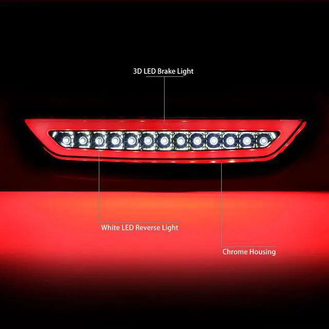 Alt view image 2 of 7 - DNA Motoring 3BL-FM15-LED-CH For 2015 to 2018 Ford Mustang LED Neon Shape Third 3rd Tail Brake Light Reverse / Back Up Rear Fog Lamp Chrome Housing 16 17