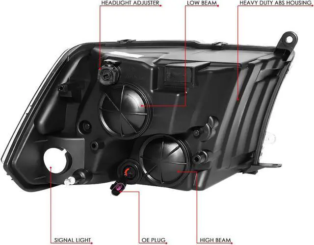 Alt view image 4 of 7 - DNA Motoring HL-OH-DR09QUA-CH-AM For 2009 to 2018 Dodge Ram Truck 1500 2500 3500 Pair Headlight Chrome Housing Amber Corner Headamp - 4th Gen 10 11 12 13 14 15 16