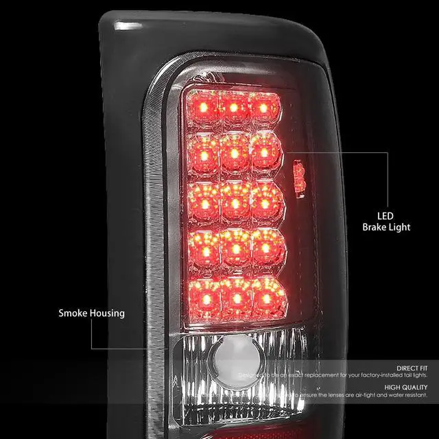 Alt view image 2 of 7 - DNA Motoring TL-DRAM94-LED-CH-SM For 1994 to 2002 Dodge Ram 1500 / 2500 / 3500 Pair of Chrome Housing Smoked Lens LED Tail Brake Lights 95 96 97 98 99 00 01