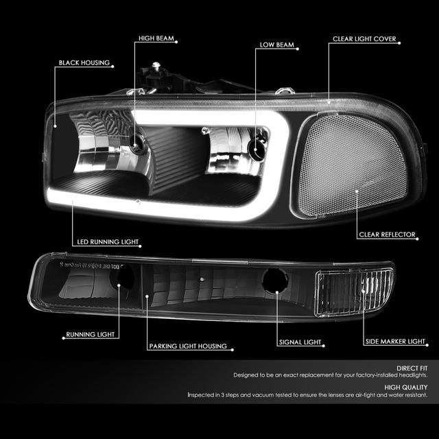 DNA Motoring HL-LB2-SIERRA99-BK-CL1 For 1999 to 2007 GMC Sierra