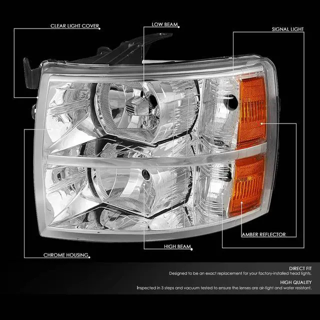Alt view image 2 of 6 - DNA Motoring HL-OH-CSIL07-CH-AM For 2007 to 2013 Chevy Silverado 1500 2500HD 3500HD Headlight Chrome Housing Amber Corner Headlamp 08 09 10 11 12 Left + Right