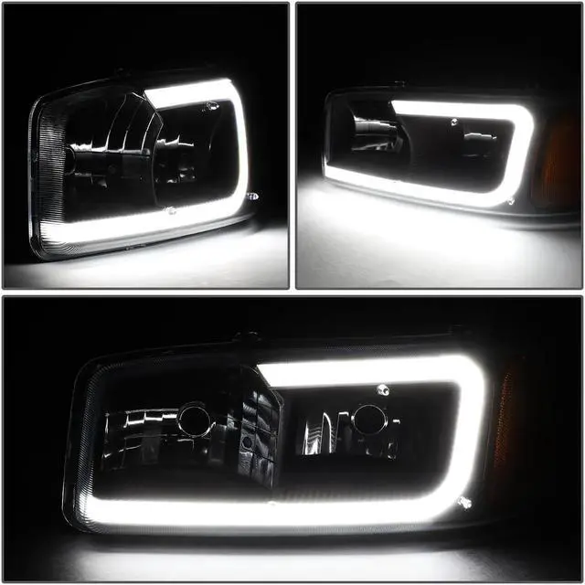 Alt view image 3 of 7 - DNA Motoring HL-LB2-DAN99-BK-AM For 2000 to 2006 GMC Yukon XL Sierra Denali Model 3D LED DRL Headlight+Turn Signal Bumper Lamps Black Housing Amber Corner 01 02 03 04 05