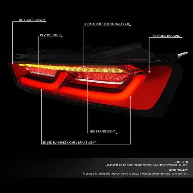 Alt view image 2 of 6 - DNA Motoring TL-LED-3D-CC16-RD For 2016 to 2018 Chevy Camaro Full LED 3D Tube Bar+Sequential Turn Signal Tail Brake Light Reverse Lamps (Red) 17