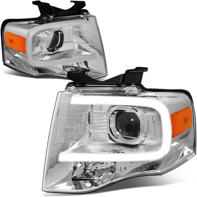 DNA Motoring HL-3D-FEXP07-CH-AM For 2007 to 2014 Ford Expedition Pair 3D  LED DRL Projector Headlight Lamps Chrome/Amber 08 09 10 11 12 13