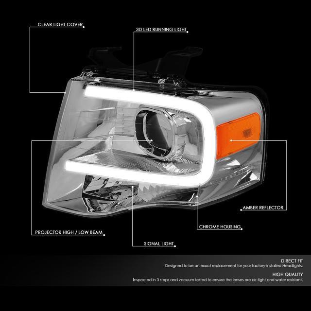 DNA Motoring HL-3D-FEXP07-CH-AM For 2007 to 2014 Ford Expedition