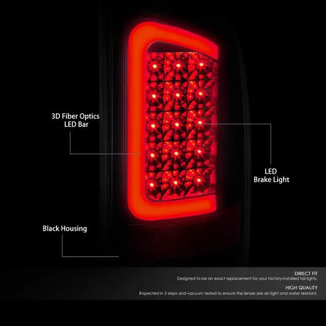 Alt view image 2 of 7 - DNA Motoring TL-DRAM05-LED-RD3D-BK-SM For 2002 to 2006 Dodge Ram 3rd Gen Pair of Red 3D LED Bar Black Housing Smoked Lens Brake Tail Lights 03 04 05