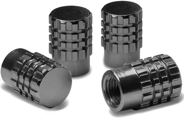 Alt view image 2 of 3 - DNA Motoring VCAP-RT-046-BK Granade Polished Aluminum Black Chrome Tire Valve Stem Caps (Pack of 4)