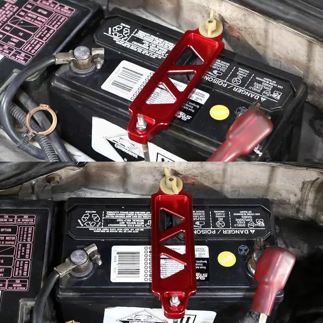 Main image of DNA Motoring BATT-SHORT-RD 145mm/170mm Billet Aluminum Battery Tie Down Mount Bracket (Red)