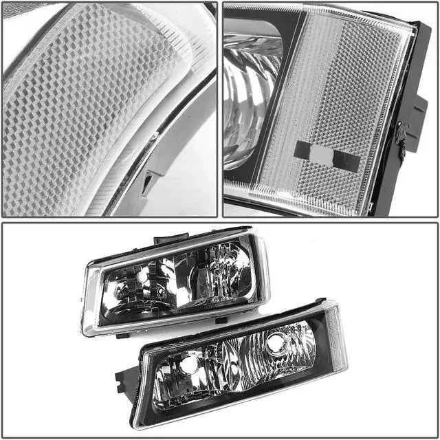 Alt view image 3 of 5 - DNA Motoring HL-OH-CS03-4P-BK-CL1 For 2003 to 2006 Chevy Silverado Avalanche 4Pcs Headlight+Bumper Lamp Black Housing Clear Corner 1 Gen 04 05 Left + Right