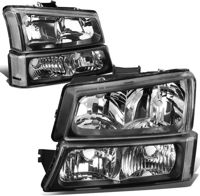 Main image of DNA Motoring HL-OH-CS03-4P-BK-CL1 For 2003 to 2006 Chevy Silverado Avalanche 4Pcs Headlight+Bumper Lamp Black Housing Clear Corner 1 Gen 04 05 Left + Right