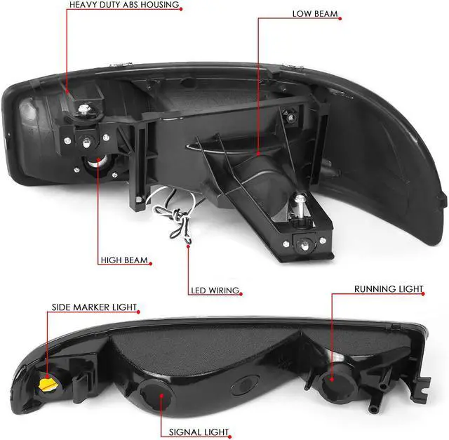 Alt view image 6 of 7 - DNA Motoring HL-LB-SIERRA99-SM-AM For 1999 to 2007 GMC Sierra 1500 2500 3500 Yukon LED DRL Light Bar Headlight+Bumper Lamp Black Housing Smoked Lens Amber Corner 00 01 02 03 04 05 06 4Pcs