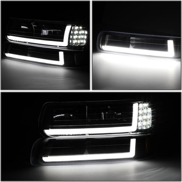 Alt view image 3 of 7 - DNA Motoring HL-LB-CSIL99-BK-CL1 For 1999 to 2002 Chevy Silverado 2000 to 2006 Suburban 1500 2500 Tahoe LED DRL Headlight Bumper Signal Lamps Black/Clear 01 03 04 05