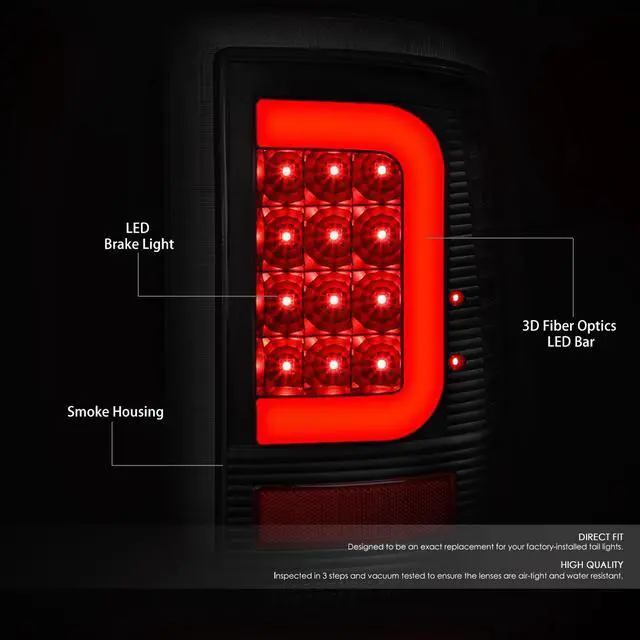 Alt view image 2 of 7 - DNA Motoring TL-DRAM09-LED-3D-BK-SM-G2 For 2009 to 2017 Dodge Ram 1500 / 2500 / 3500 Black Housing Smoked Lens 3D LED Tail Lights