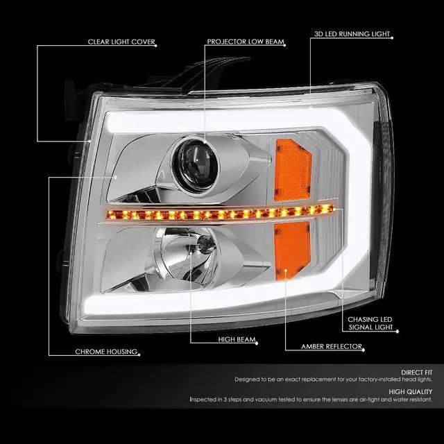 Alt view image 2 of 7 - DNA Motoring HL-HPL-CSIL07-G3-CH-AM For 2007-2014 Chevy Silverado 1500 2500HD 3500HD LED DRL+ Sequential Turn Signal Projector Headlight Headlamp Smoked 08 09 10 11 12 13