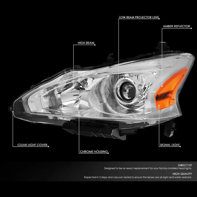 Alt view image 2 of 7 - DNA Motoring HL-OH-NA13-CH-AM For 2013 to 2015 Nissan Altima Pair Chrome Housing Amber Side Projector Headlight Headlamps 14 Left + Right