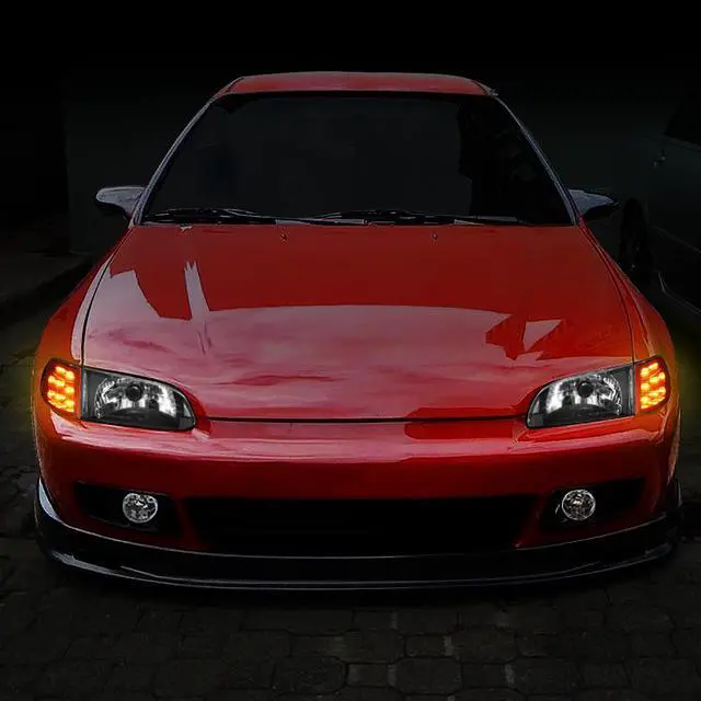 Alt view image 7 of 7 - DNA Motoring HL-LED-HC922D-BK-CL1 For 1992 to 1995 Honda Civic Coupe Hatchback Pair Black Housing LED Turn Signal Headlight Corner Lamps