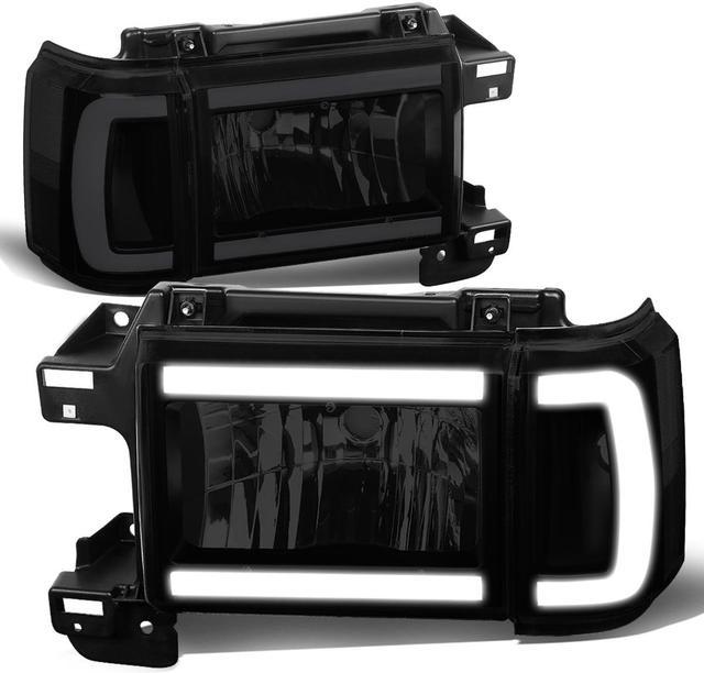 DNA Motoring HL-LB-F15087-BK-SM-CL1 For 1987 to 1991 Ford F150 F250 F350  Bronco Smoked Housing Clear Corner LED DRL Headlight Headlamps 88 89 90