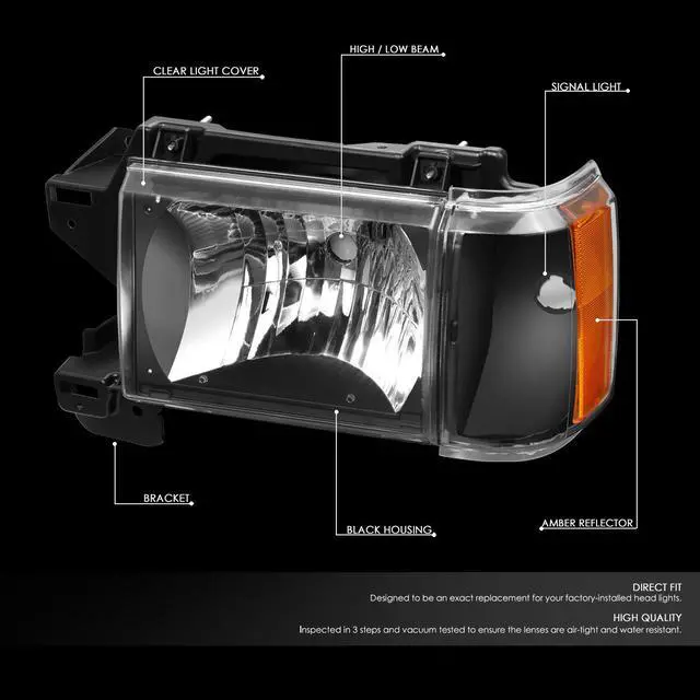 Alt view image 2 of 7 - DNA Motoring HL-OH-F15087-BK-AM For 1987 to 1991 Ford F150 F250 F350 Bronco Pair Factory Style Headlight Corner Lamps Black Housing Amber Side 88 89 90