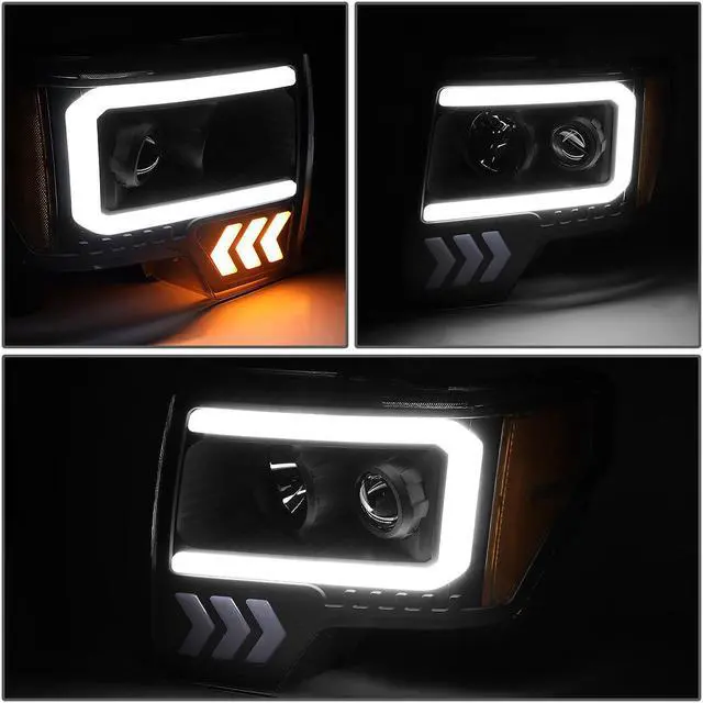 Alt view image 3 of 7 - DNA Motoring HL-LB-T2-F15009-BK-AM For 2009 to 2014 Ford F-150 Pair Black Housing Amber Corner LED DRL Arrow Turn Signal Projector Headlight Head Lamps 10 11 12 13
