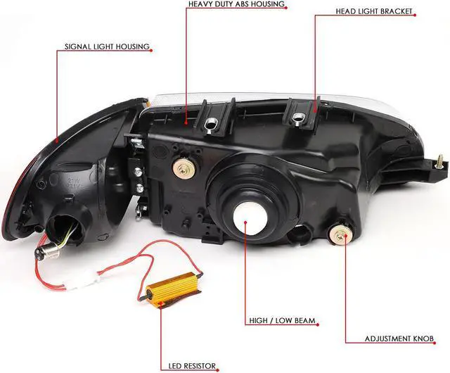 Alt view image 5 of 7 - DNA Motoring HL-LED-HC922D-CH-CL1 For 1992 to 1995 Honda Civic Coupe Hatchback Pair Chrome Housing LED Turn Signal Headlight Corner Lamps