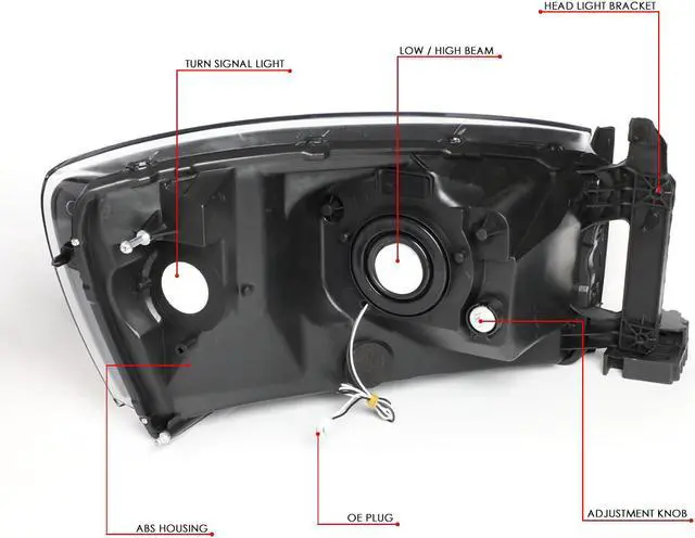 Alt view image 6 of 7 - DNA Motoring HL-LED-RM06-BK-AM For 2006 to 2009 Dodge Ram Truck 1500 2500 3500 Pair LED Strip DRL Front Driving Headlight Lamps Black Housing Amber Corner 07 08