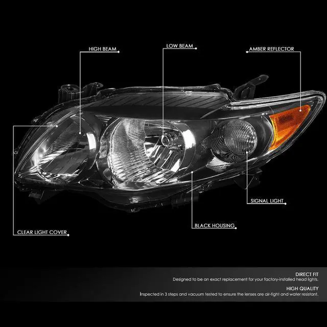 Alt view image 2 of 7 - DNA Motoring HL-OH-TCO09-BK-AM For 2009 to 2010 Corolla 10th Gen Pair Black Housing Amber Corner Headlight Headlamps Left + Right
