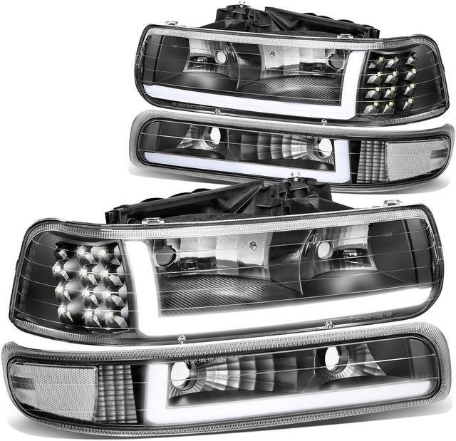 Main image of DNA Motoring HL-LB-CSIL99-BK-CL1 For 1999 to 2002 Chevy Silverado 2000 to 2006 Suburban 1500 2500 Tahoe LED DRL Headlight Bumper Signal Lamps Black/Clear 01 03 04 05