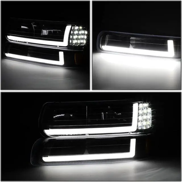 Alt view image 3 of 7 - DNA Motoring HL-LB-CSIL99-BK-AM For 1999 to 2002 Chevy Silverado 2000 to 2006 Suburban 1500 2500 Tahoe LED DRL Headlight Bumper Signal Lamps Black/Amber 01 03 04 05