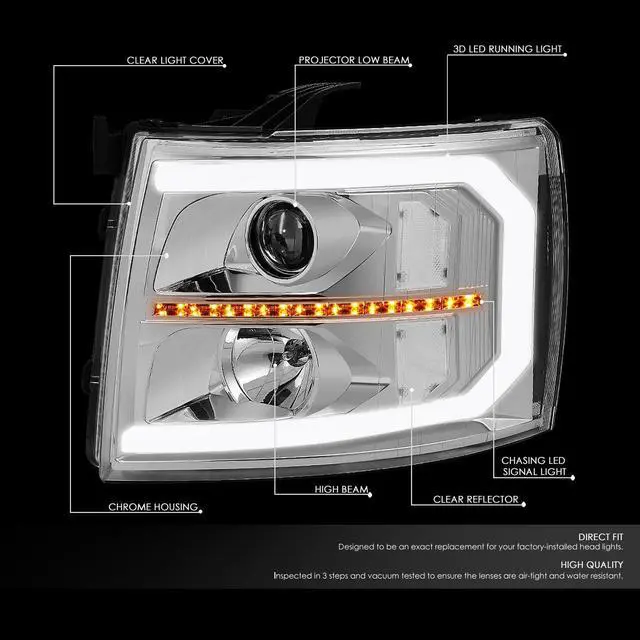 Alt view image 2 of 7 - DNA Motoring HL-HPL-CSIL07-G3-CH-CL1 For 2007-2014 Chevy Silverado 1500 2500HD 3500HD LED DRL+ Sequential Turn Signal Projector Headlight Headlamp Smoked 08 09 10 11 12 13