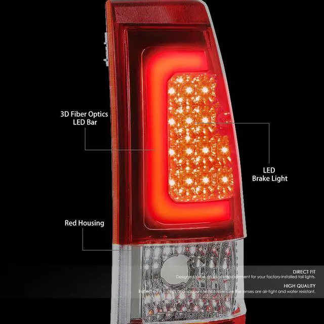Alt view image 2 of 7 - DNA Motoring TL-CSIL03-LED-RD3D-CH-RD For 1999 to 2006 Silverado / Sierra Fleetside Pair of 3D LED Rear Tail Brake Lights (Chrome Housing Red Lens) 01 02 03 04 05