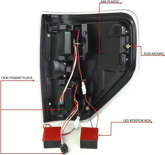 Alt view image 6 of 7 - DNA Motoring TL-F15009-LED-RD3D-BK-CL For 2009 to 2014 Ford F150 Pair Dual Red LED C -Bar Tube Tail Light Rear Brake Lamps Black / Clear