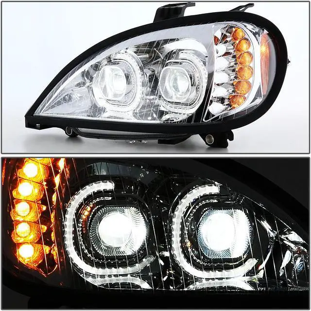 Alt view image 3 of 7 - DNA Motoring HL-HAY-003-CH For 2004 to 2017 Freightliner Columbia Pair LED DRL + Dual Projector Headlight Lamps 05 06 07 08 09 10 11 12 13 14 15 16