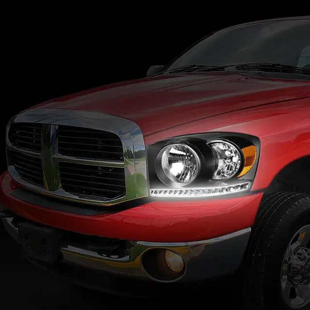 Alt view image 7 of 7 - DNA Motoring HL-LED-RM06-BK-AM For 2006 to 2009 Dodge Ram Truck 1500 2500 3500 Pair LED Strip DRL Front Driving Headlight Lamps Black Housing Amber Corner 07 08