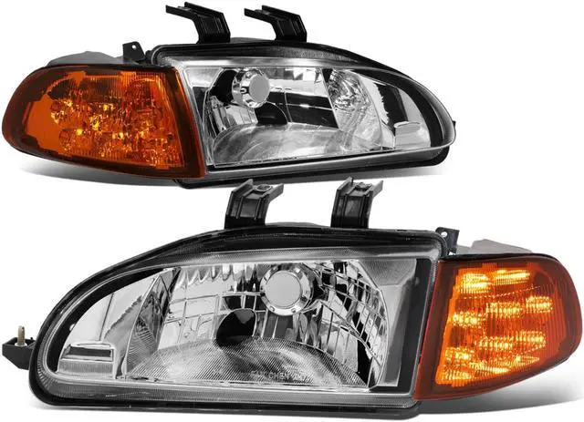 Main image of DNA Motoring HL-LED-HC922D-CH-CL1 For 1992 to 1995 Honda Civic Coupe Hatchback Pair Chrome Housing LED Turn Signal Headlight Corner Lamps