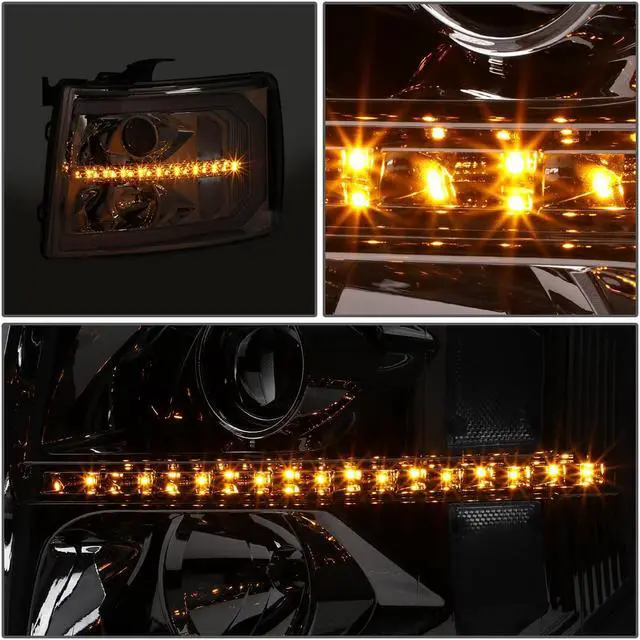 Alt view image 3 of 7 - DNA Motoring HL-HPL-CSIL07-G3-CH-CL1 For 2007-2014 Chevy Silverado 1500 2500HD 3500HD LED DRL+ Sequential Turn Signal Projector Headlight Headlamp Smoked 08 09 10 11 12 13