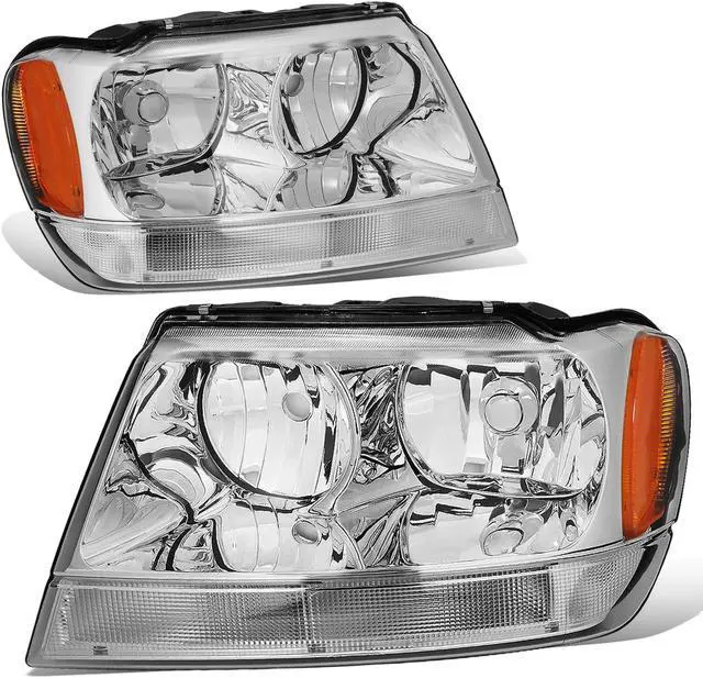 Alt view image 5 of 10 - DNA Motoring HL-OH-JGC99-CH-AM For 1999 to 2004 Jeep Grand Cherokee Chrome Housing Amber Corner Headlight Headlamps WJ 00 01 02 03 Left + Right