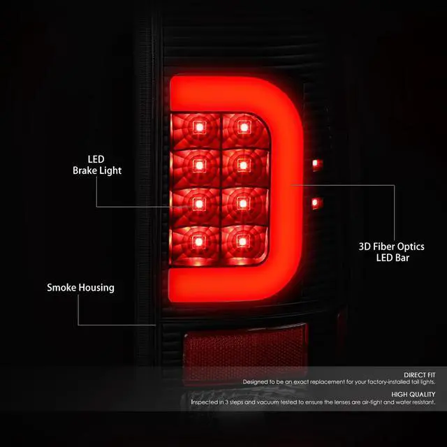 Alt view image 2 of 7 - DNA Motoring TL-F15097-LED-RD3D-BK-SM-G2 For 1997 to 2004 Ford F150 -07 F250 F350 F450 F550 Black Housing Smoked Lens Red 3D LED Tail Lights