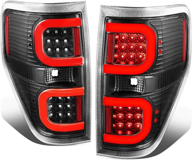 Main image of DNA Motoring TL-F15009-LED-RD3D-BK-CL For 2009 to 2014 Ford F150 Pair Dual Red LED C -Bar Tube Tail Light Rear Brake Lamps Black / Clear