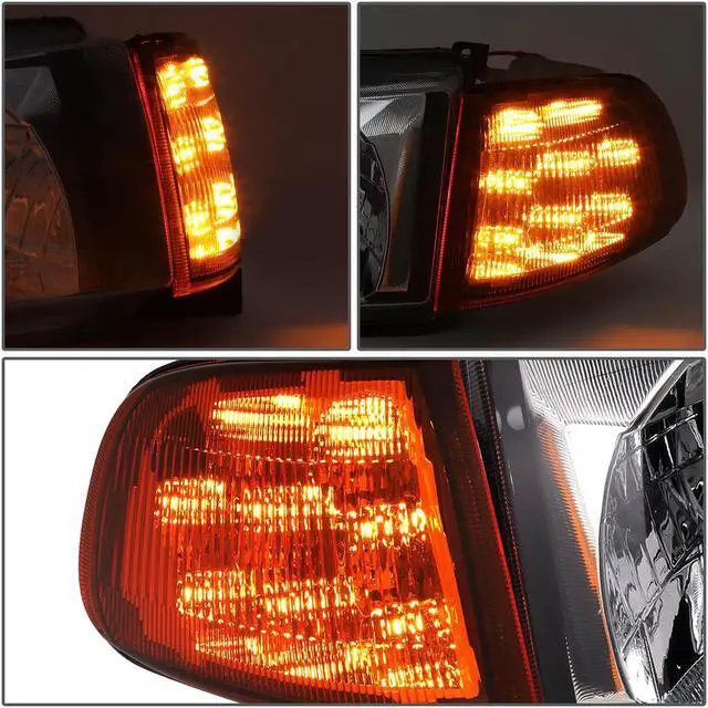 Alt view image 3 of 7 - DNA Motoring HL-LED-HC922D-CH-CL1 For 1992 to 1995 Honda Civic Coupe Hatchback Pair Chrome Housing LED Turn Signal Headlight Corner Lamps