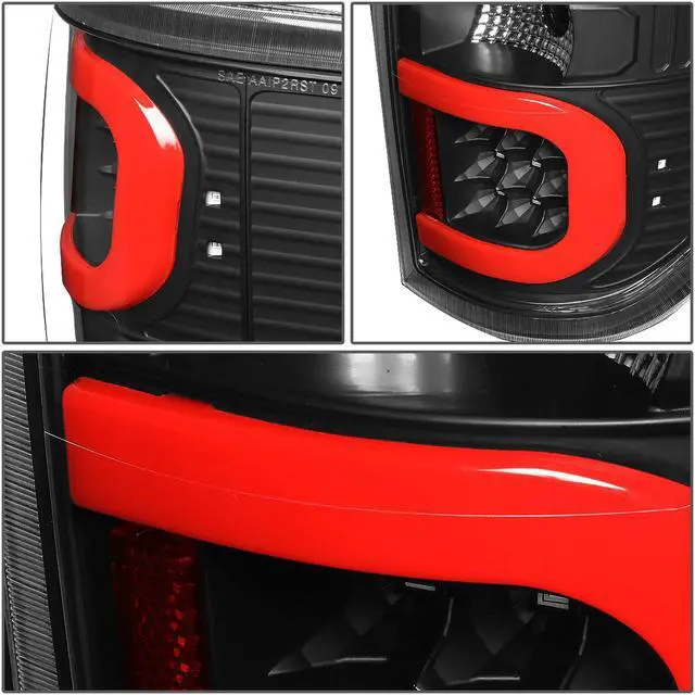 Alt view image 4 of 7 - DNA Motoring TL-F15009-LED-RD3D-BK-CL For 2009 to 2014 Ford F150 Pair Dual Red LED C -Bar Tube Tail Light Rear Brake Lamps Black / Clear