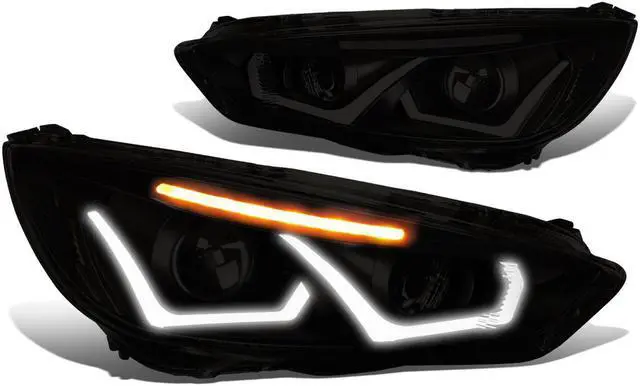 DNA Motoring HL-HPL-LED-FF16-BK-CL1 ブラックプロジェクターヘッドライト デュアルU-Halo DRL付き 15-1 15-18 Ford Focus LED DRL Halo Projector Headlights \u2013 CA Auto Parts