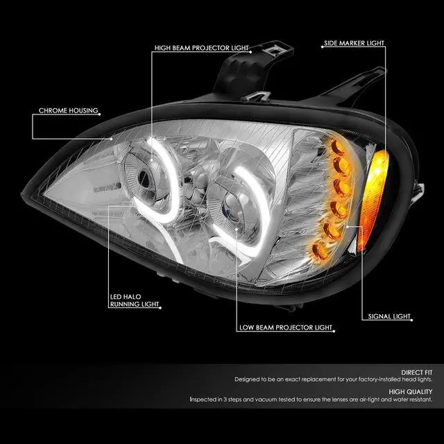 Alt view image 2 of 7 - DNA Motoring HL-HAY-003-CH For 2004 to 2017 Freightliner Columbia Pair LED DRL + Dual Projector Headlight Lamps 05 06 07 08 09 10 11 12 13 14 15 16