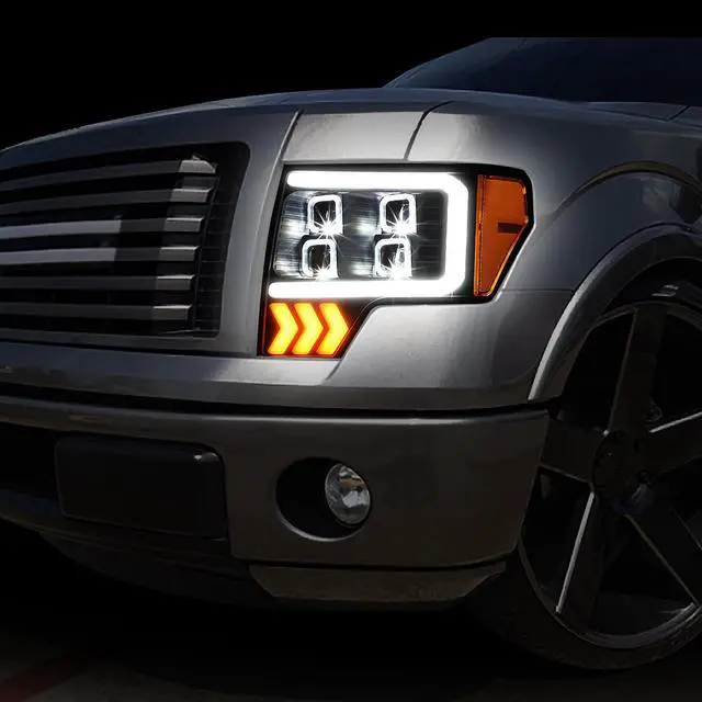 Alt view image 7 of 7 - DNA Motoring HL-LB-T8-F15009-BK-AM For 2009 to 2014 Ford F-150 Pair Black Housing Amber Corner LED DRL Tube Quad Projector Halo Headlight Lamps 10 11 12 13