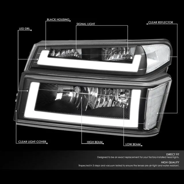 Alt view image 2 of 7 - DNA Motoring HL-LB-CCOL044P-BK-CL1 For 2004 to 2012 Chevy Colorado GMC Canyon Pair Black Housing Clear Corner LED DRL Headlight Bumper Lamps 05 06 07 08 09 10 11