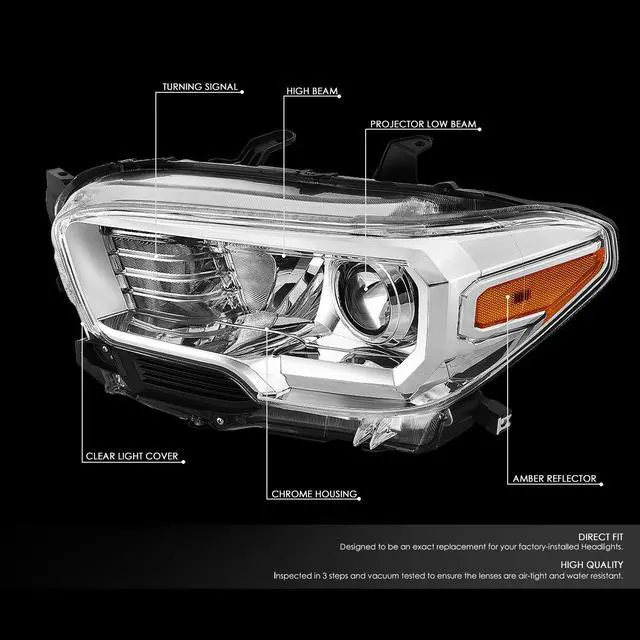 Alt view image 2 of 7 - DNA Motoring HL-OH-TTAM16-CH-AM For 2016 to 2020 Toyota Tacoma Pair Chrome Housing Amber Corner Projector Headlight / Headlamp Set 17