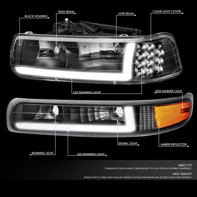 Alt view image 2 of 7 - DNA Motoring HL-LB-CSIL99-BK-AM For 1999 to 2002 Chevy Silverado 2000 to 2006 Suburban 1500 2500 Tahoe LED DRL Headlight Bumper Signal Lamps Black/Amber 01 03 04 05
