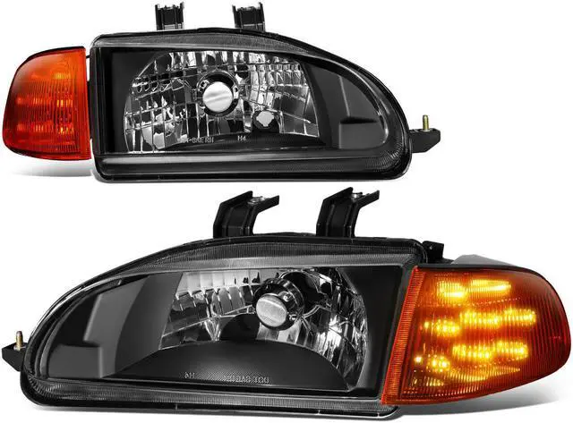 Main image of DNA Motoring HL-LED-HC922D-BK-CL1 For 1992 to 1995 Honda Civic Coupe Hatchback Pair Black Housing LED Turn Signal Headlight Corner Lamps