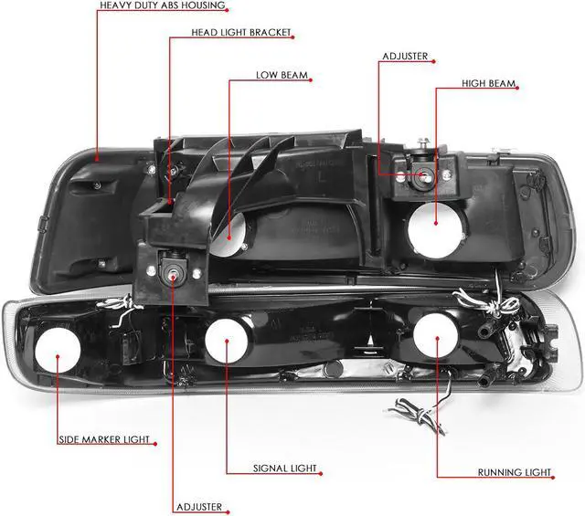 Alt view image 5 of 7 - DNA Motoring HL-LB-CSIL99-BK-AM For 1999 to 2002 Chevy Silverado 2000 to 2006 Suburban 1500 2500 Tahoe LED DRL Headlight Bumper Signal Lamps Black/Amber 01 03 04 05