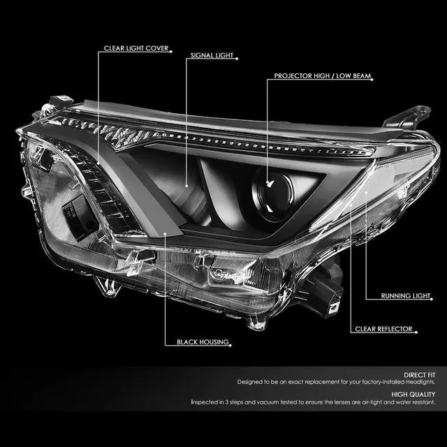 Alt view image 2 of 7 - DNA Motoring HL-OH-TRAV416-BK-CL1 For 2016 to 2018 Toyota RAV4 Factory Style Black Housing Clear Side Projector Front Driving Headlight Headlamp 17
